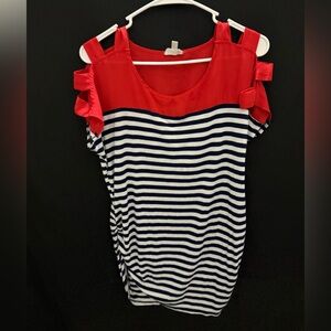 Siren Lily Red and Navy Striped Top